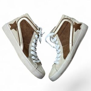 Shushop High-Top Sneakers in Brown and Cream